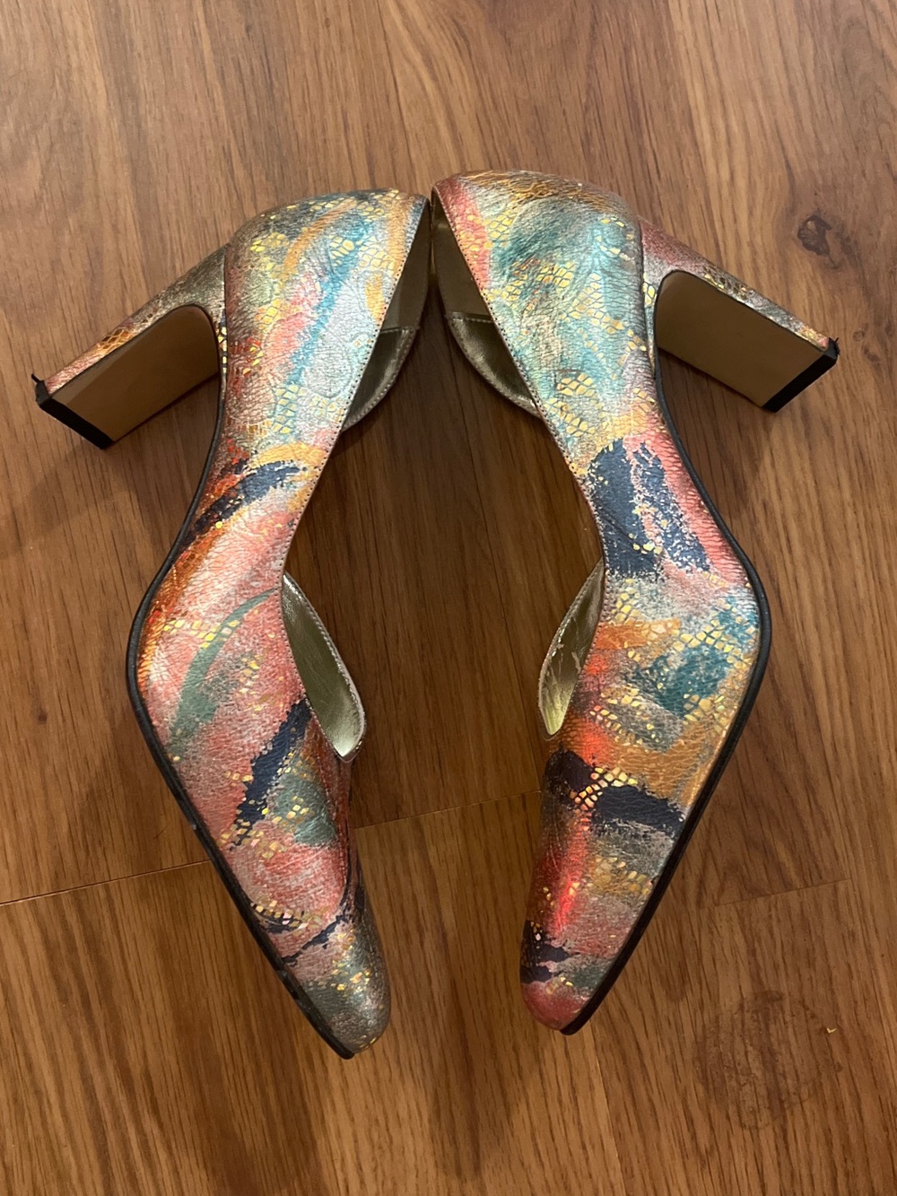 Vintage Costablanca Spain Metallic Multicolor Abstract Pumps 7.5M